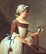 Jean Baptiste Simeon Chardin Girl with Racket and Shuttlecock china oil painting artist